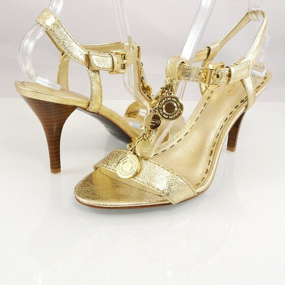 NIB$198 COACH Lucile Shiny Leather T-Strap Lucky Charm Sandals Heels 8 - Picture 6 of 14